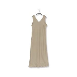 Ashley Stewart Tan 100% Linen Sleeveless V Neck Maxi Dress